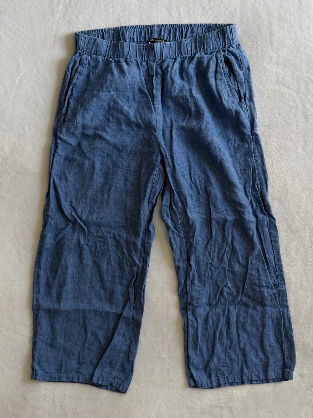 Eileen Fisher Chambray Linen Pull On Pants Size
SMALL Wide Leg Lagenlook Coastal